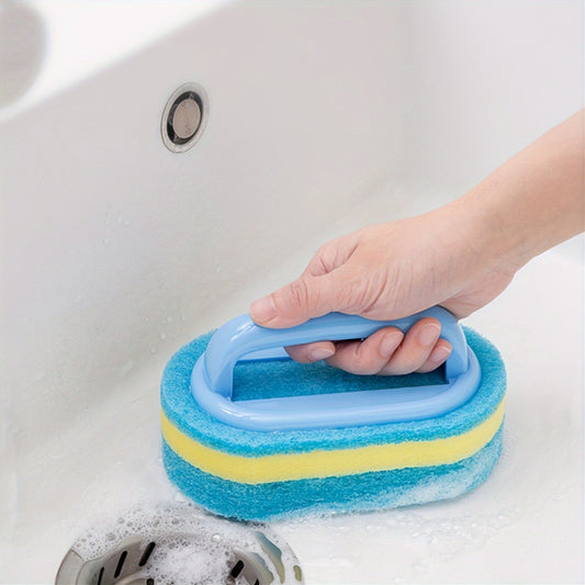 One-piece Multi-Functional Sponge Scrubber with Handle - Non-Electric Cleaning Brush for Bathroom, Bathtub, Kitchen, and Household Surfaces