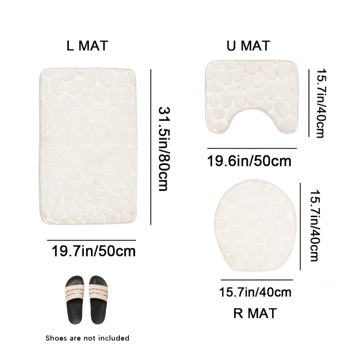 Collection of 1/3 Plush and Highly Absorbent Bath Mats, Including Non-Slip Rugs, U-Shaped Contour Mat, and Toilet Seat Cover. These Mats Feature a Beautiful Floral Embossed Design with Slip-Resistant Backing, Excellent Water Absorption Properties, and