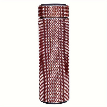 1pc Sparkling Studded Vacuum Flask, 16oz Stainless Steel Insulated Water Bottle for Hot and Cold Beverages, Travel Thermal Cup, Summer and Winter Drinkware Gift.