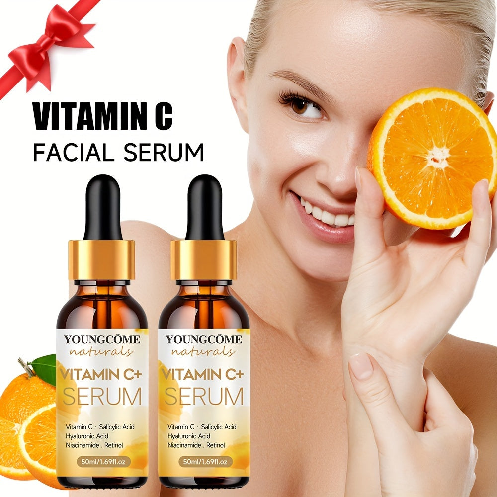 2 pieces of Vitamin C & Retinol Facial Serum - Hydrating Essence with Hyaluronic Acid, evens skin tone, fragrance-free for all skin types.