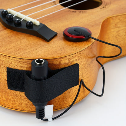 Professional-grade piezoelectric contact pickup for acoustic guitars, ukuleles, karimbas, harps, and banjos - simple installation.