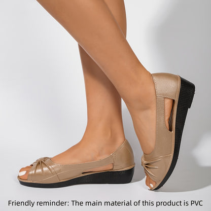 Elegant slip on sandals for women with soft platform sole, low wedge heel, and PVC material for special occasions.