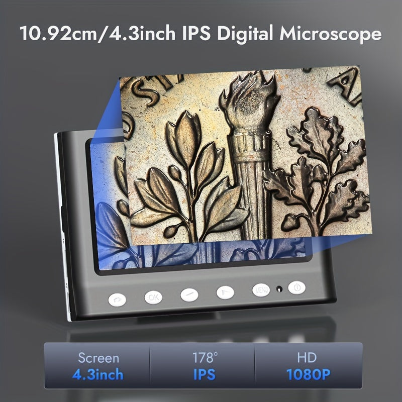 10.92cm Digital Microscope with 1000X HD 1080P resolution, 8 LEDs, and Windows compatibility for coin collection.