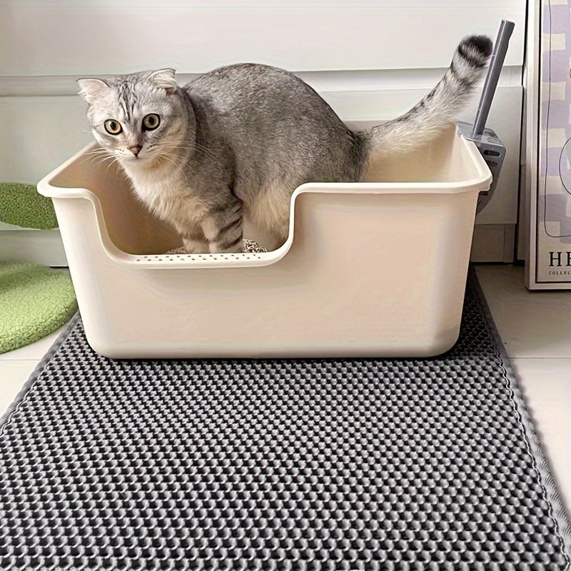 Sturdy, large dual-layer cat litter mat made of EVA material for easy cleanup and anti-splash, ideal for indoor litter boxes.