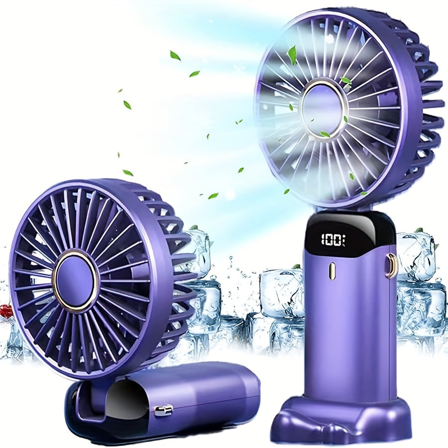 Convenient USB Rechargeable Handheld Fan with LED Display Screen and Adjustable Base, Ideal for Indoor and Outdoor Activities - Great for Office, Bedroom, Travel, and Camping