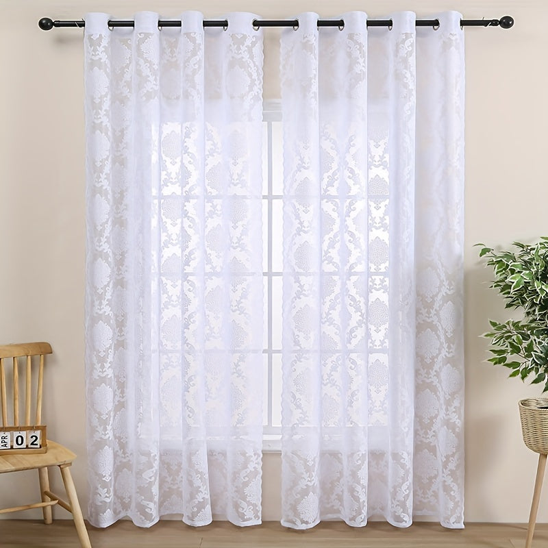 Single Panel Lace Flower Grommet Top Curtains Ideal for Home Decor in Living Room, Bedroom, or Office