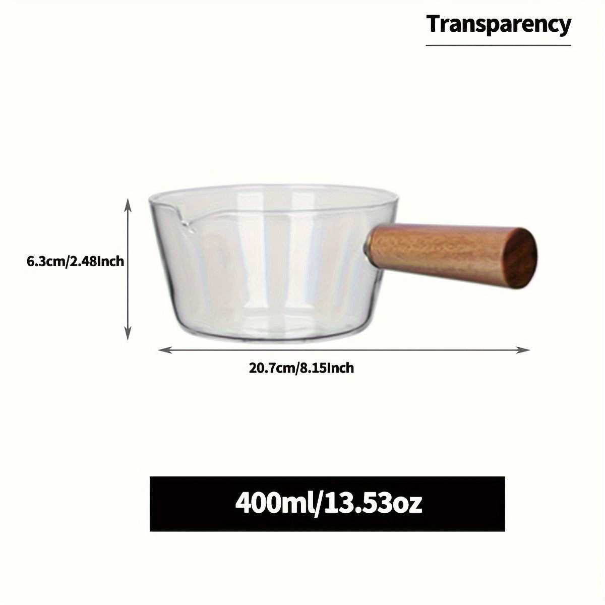 Single handle clear glass pot made from high borosilicate glass. Can be used on stove top for cooking. Non-stick surface for easy cleaning. Ideal for heating milk, butter, instant noodles, and other cooking needs. Essential addition to kitchen supplies