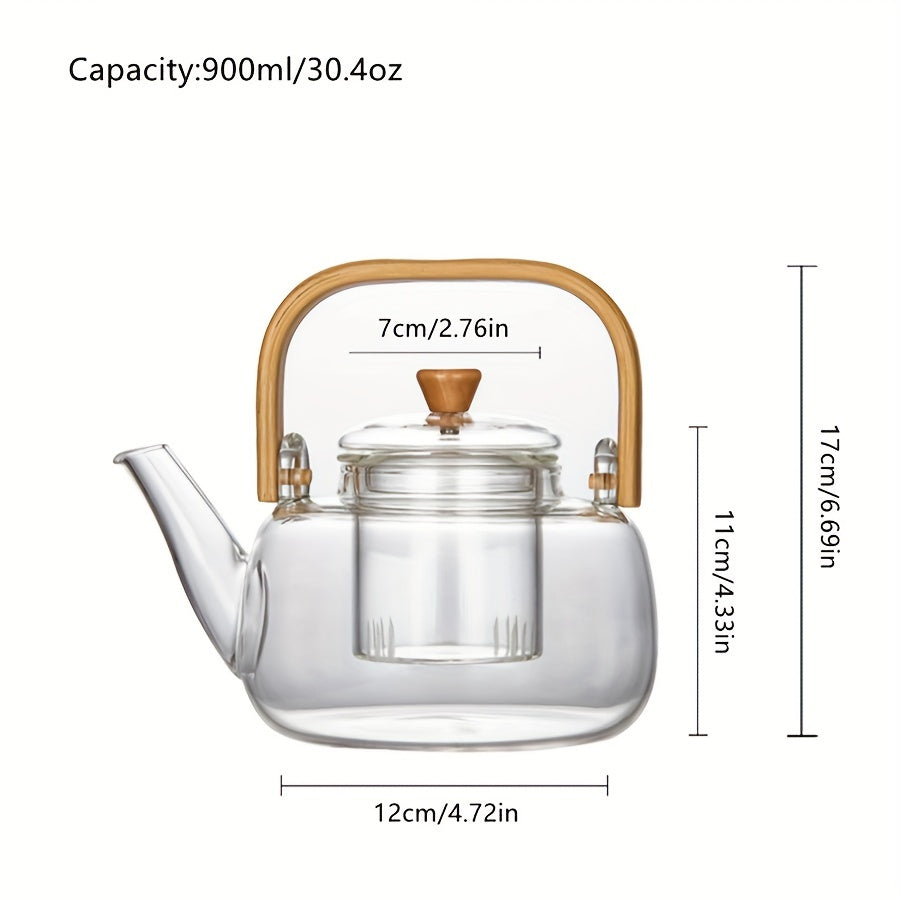Стильный стеклянный чайник с бамбуковой ручкой, идеален для цветущего и рассыпного чая. Устойчив к нагреванию и включает в себя чайный фильтр. Идеальный рождественский подарок.