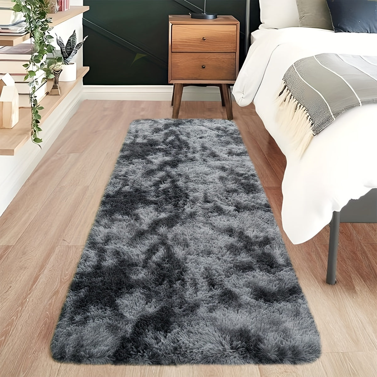 Luxurious Dark Grey Tie-Dye Plush Area Mat - Ultra-Soft with Thick Sponge Padding for Comfort, Durable, Easy to Clean; Perfect for Living Room, Bedroom, and Game Room. Available in Multiple Sizes. Great for adding style and comfort to your living space.