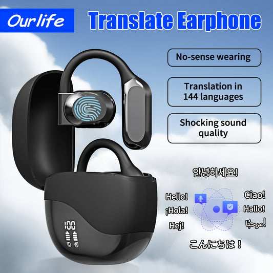 OurLife AI Smart Translation Earbuds provide wireless 2-way real-time interpretation in 144 languages. They are battery/USB rechargeable and ideal for travel, business, shopping, and sports.