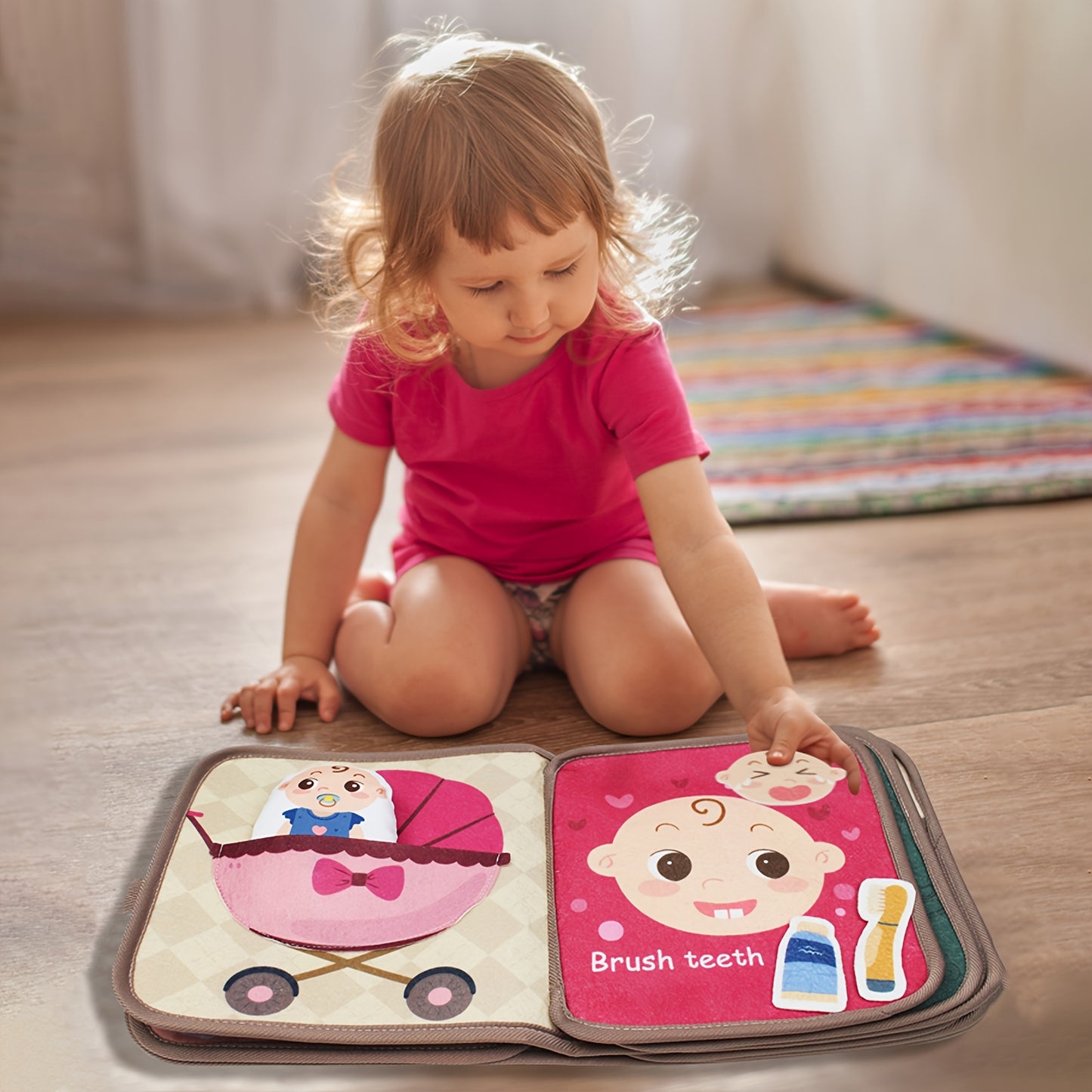 Soft cloth book toy durable and tear-resistant, ideal for educational purposes and quiet play for youngsters to learn animals, vegetables, fruits, numbers, and shapes.