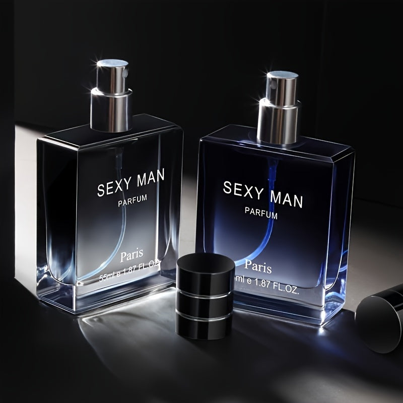 55ml Men's Cologne with Long-Lasting Ocean Breeze Scent, Alcohol-Based. Ideal for any occasion, enhances elegance. Comes in minimalist glass bottle.