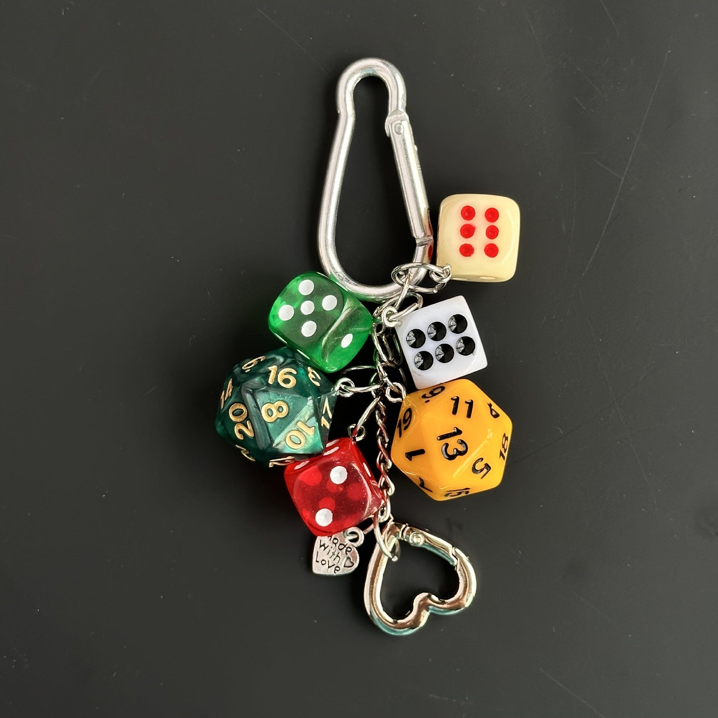 Set of 6 Dice Keychains, Polyhedral Resin Dice Pendants, Number-Decorated Keyrings for Bags and Keys, Perfect Valentine's Day Gift for Gaming and Role-Playing Fans