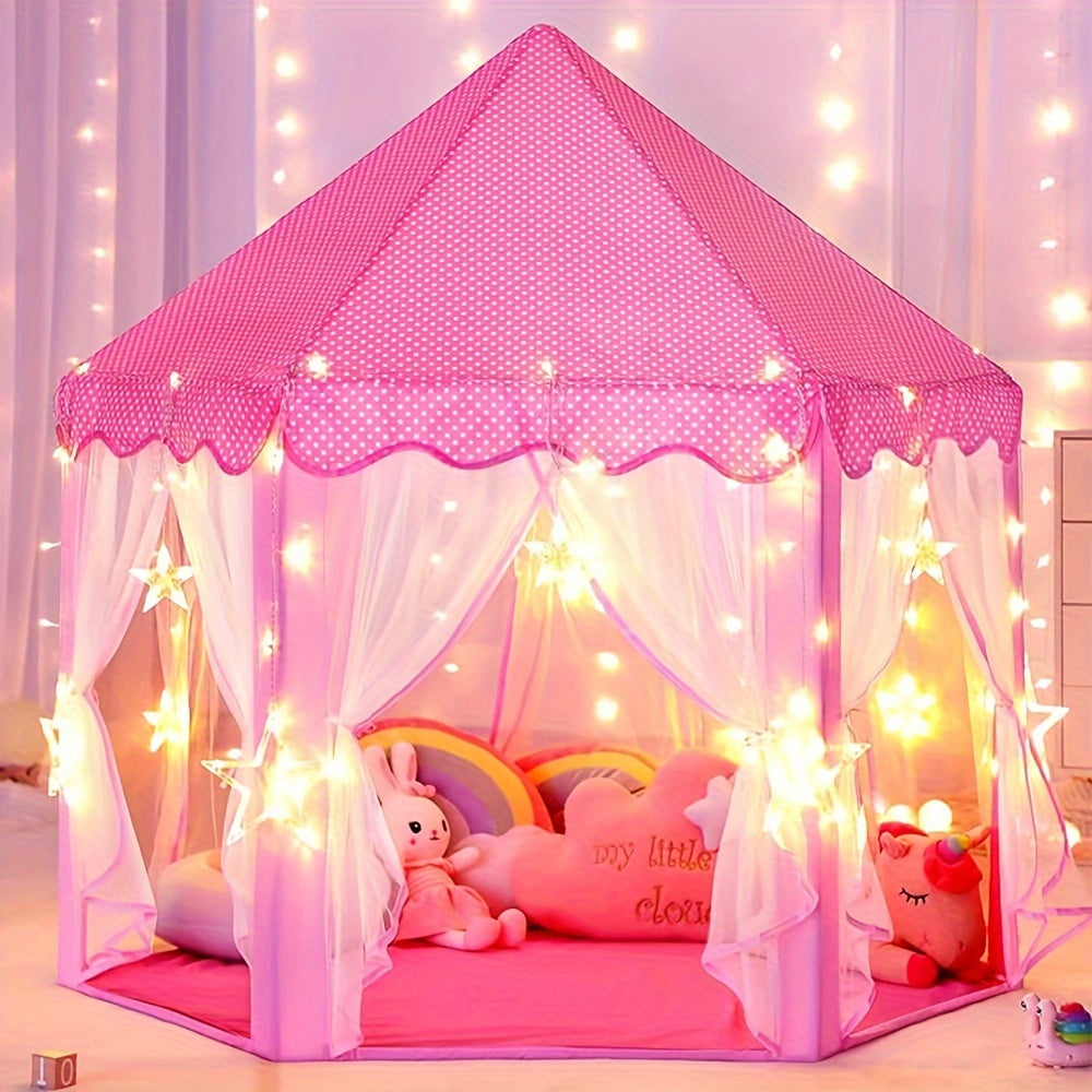 MonoBichi Princess Play Tent for Girls - Large castle with star lights, suitable for indoor/outdoor use, made of durable polyester & PVC.