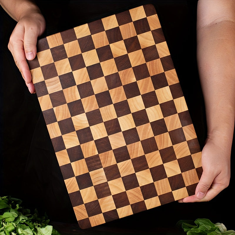 Large Vintage-Inspired Wood Cutting Board with Checkered Butcher Block Design - Thick and Food-Safe Chopping Board for Kitchen Use