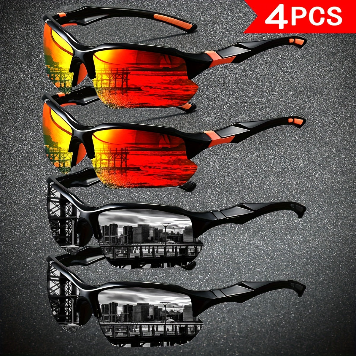 4-Pack of YUKY Polarized Sports Sunglasses for Men with TAC Lens and PC Frame for Fishing, Running, and Daily Casual Wear