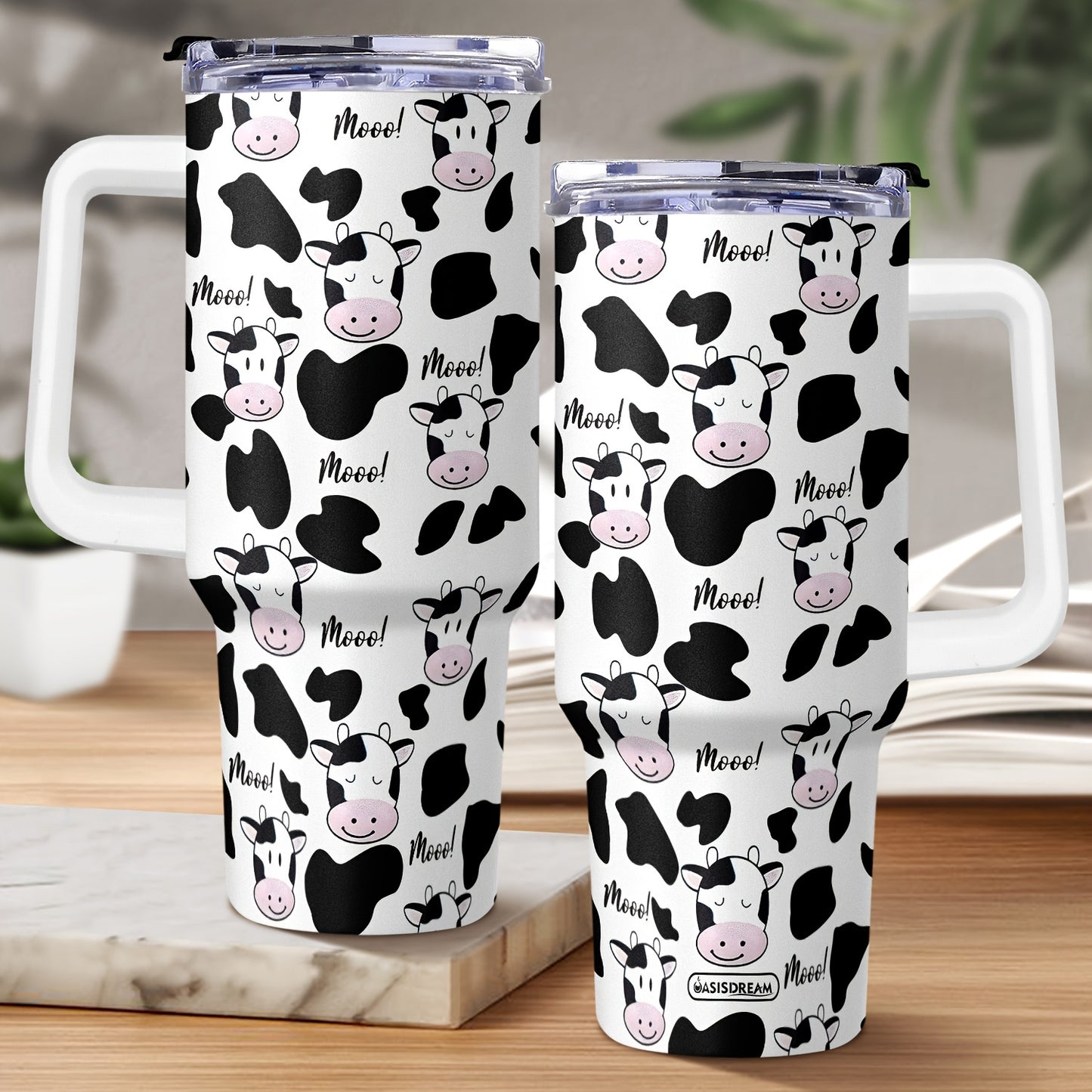 Adiffly 40oz Stainless Steel Tumbler with Cow Print, Vacuum Insulated, BPA Free, Keeps Beverages Cold for 48 Hours - Ideal for Family & Friends.