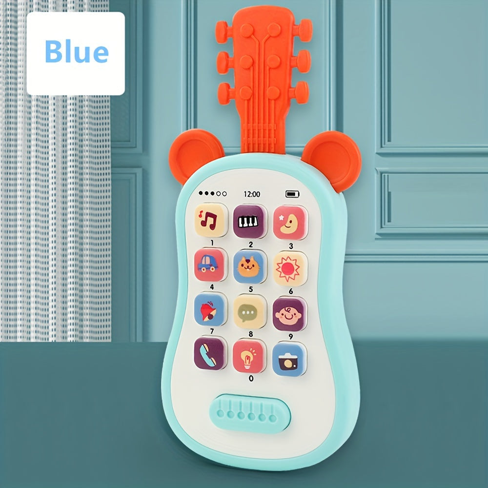 Early educational toy guitar-shaped phone for children with multiple functions - teething soothing music simulation phone featuring an encyclopedia and sound effects. Made of plastic, safe for children aged 0-3 years. Originating from Chinese mainland