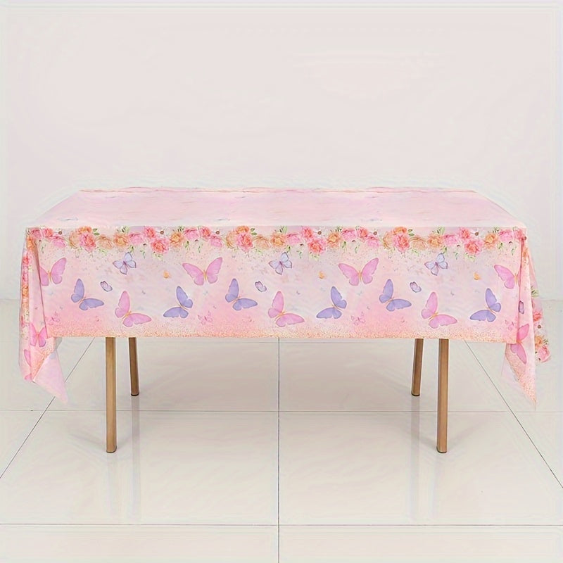 Lovely Pink Butterfly Disposable Tablecloth - Ideal for Weddings, Baby Showers, Gender Reveals & Birthday Parties