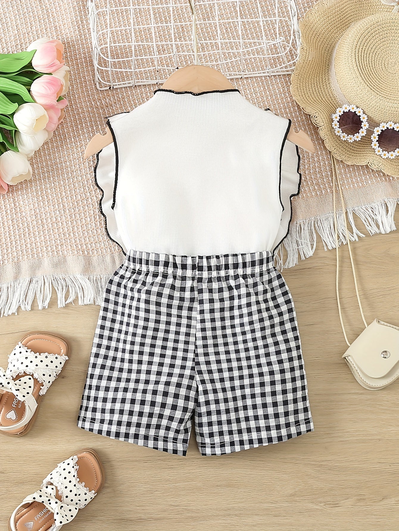 Fashionable 2-piece Sleeveless Top and Plaid Shorts Set, Perfect for Summer