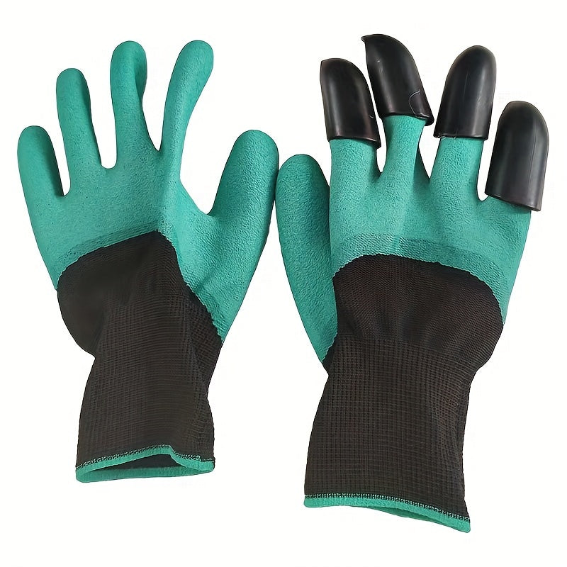 Waterproof garden gloves with claws for digging and planting, puncture-resistant latex material, hand washable protective gear for gardening.