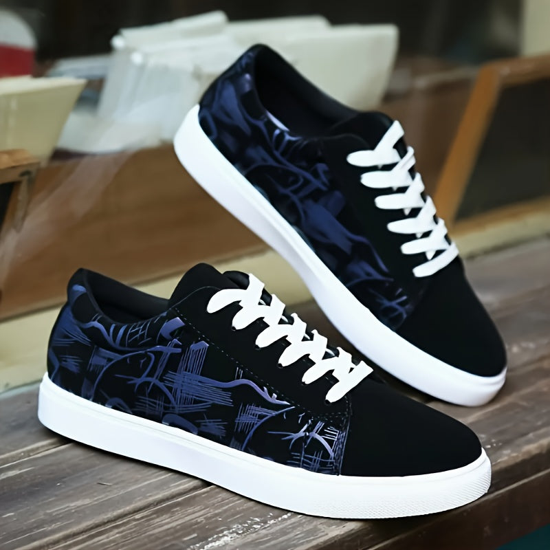 Men's Classic Canvas Skateboard Shoes: Breathable, Non-Slip, Durable Lace-Up Sneakers for Casual Wear, Running. Features Cartoon Pattern, PVC Sole, Fabric Insole. Suitable for All Seasons.