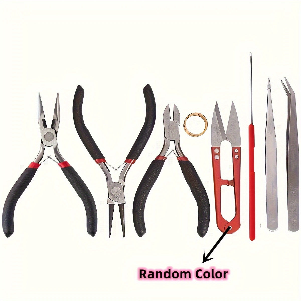 8-piece DIY jewelry making kit includes pliers, scissors, tweezers, and jump ring opener - perfect for crafting, repairs, and handmade jewelry.