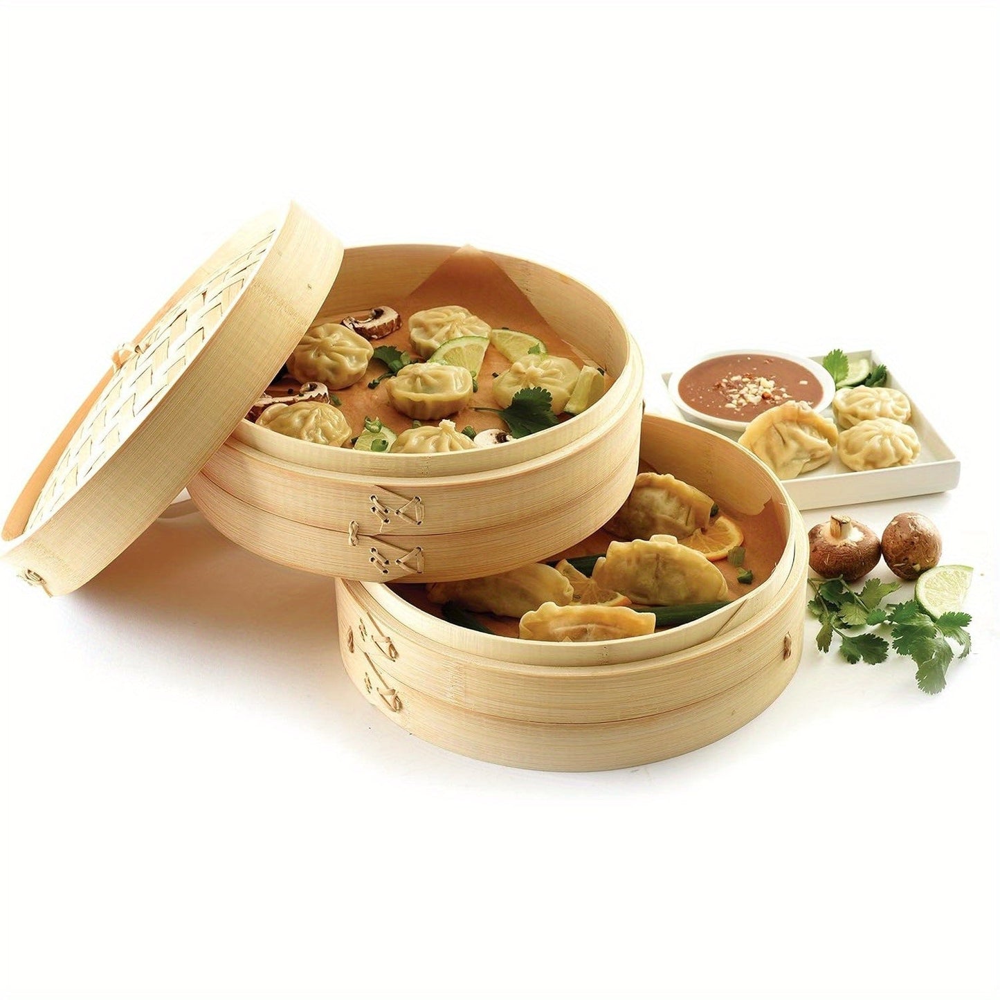 '- "30.48cm Bamboo Steamer Set with Lid - 2 Tiers for Cooking Dim Sum, Bao Buns & Chinese Dishes - Non-Stick, Great for Home Cooks & Restaurants