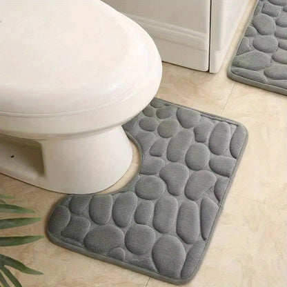 Thickened memory foam bath mat set includes non-slip floor mat, toilet mat, and soft absorbent foot mat.