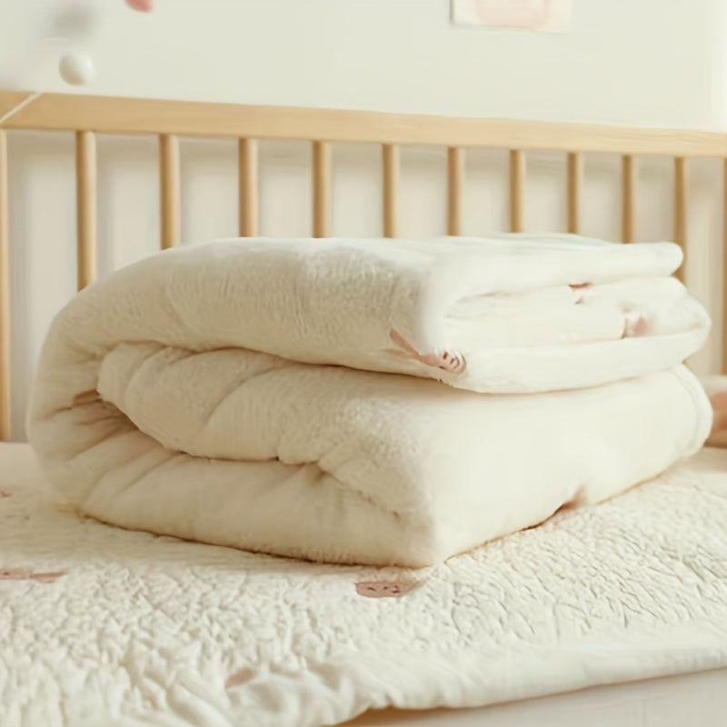 Soft and warm air-conditioning quilt for youngsters, cream white, with cozy embroidered flannel blanket.