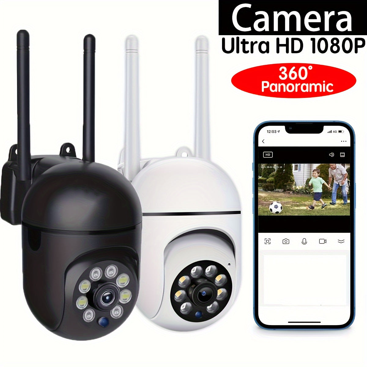 HD WIFI Monitoring Camera with 1080P resolution, featuring a wide 355-degree field of view and intercom capabilities for enhanced home security. Equipped with full-color night vision and two-way intercom for seamless communication. Control the camera