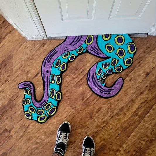 Irregular Shaped Octopus Shag Rug - Non-Slip Door Mat made of Polyester, Machine Washable - Perfect for Home Bedroom, Living Room, or Bathroom Decor, Great for Christmas Holiday Room Decorations