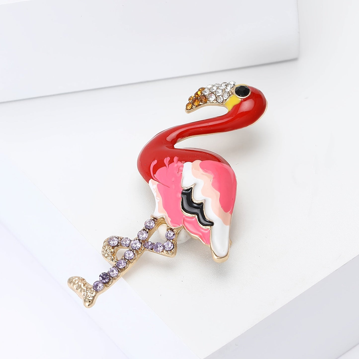 Adorable Flamingo Cartoon Brooch adorned with Sparkling Rhinestones, in fun Animal Shape design, perfect as a Breast Pin