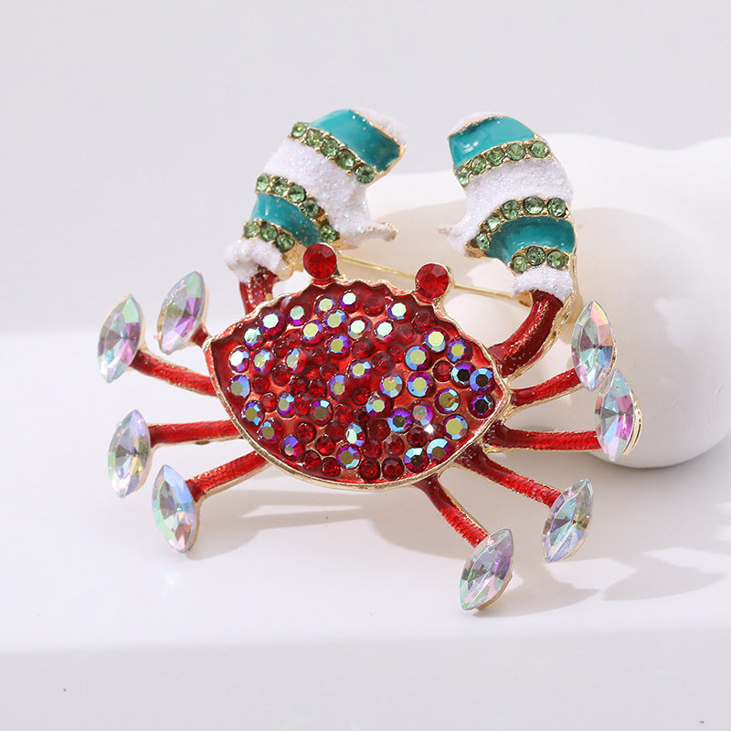 Elegant Rhinestone-Covered Crab Brooch Pin - Adorned with Red & Multicolor Gems, Perfect for Suit Jackets & Special Occasions, Great Gift for Couples