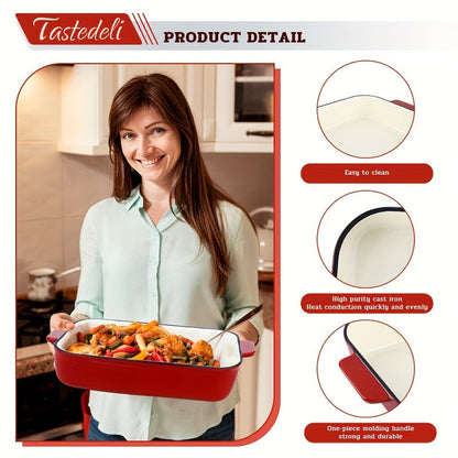 Taste Deli's Enameled Cast Iron Lasagna Pan is 33.02x22.86 cm - The Ideal Choice for Baking, Roasting, and Serving purposes.