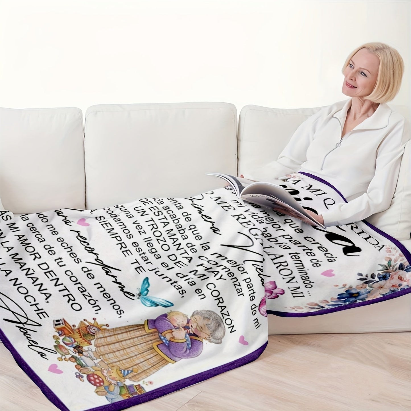 Enchanting Butterfly & Floral Print Spanish Letter Throw Blanket - A Thoughtful Gift from Grandma to Granddaughter, Made with Ultra-Soft Flannel for Lightweight and Cozy Comfort. Ideal for Couch, Sofa, Bed, Office, Travel & Camping, Providing Durable