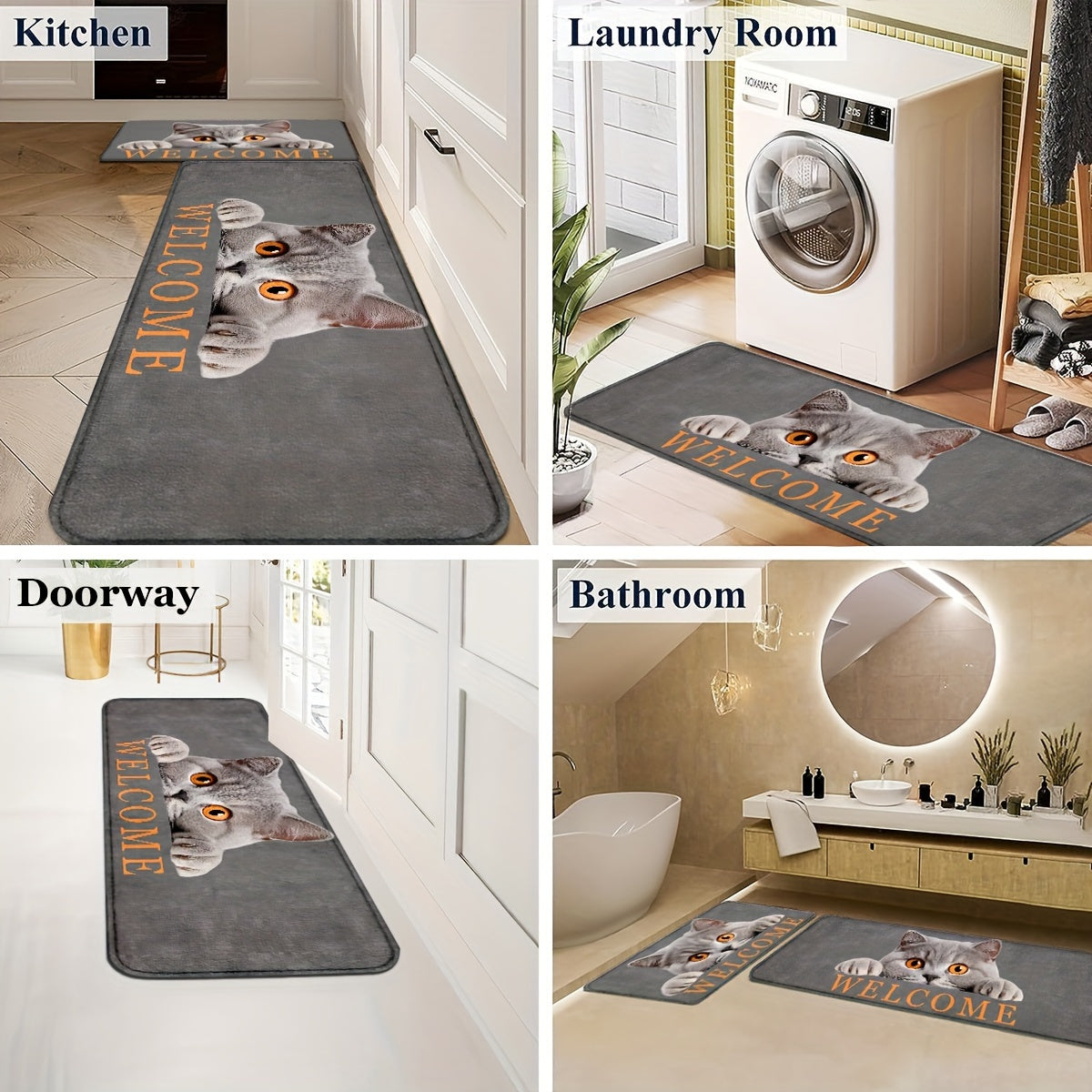 Adorable Cat-Inspired Non-Slip Door Mat - Easy to Clean, Durable Polyester Entrance Rug for Home Decor