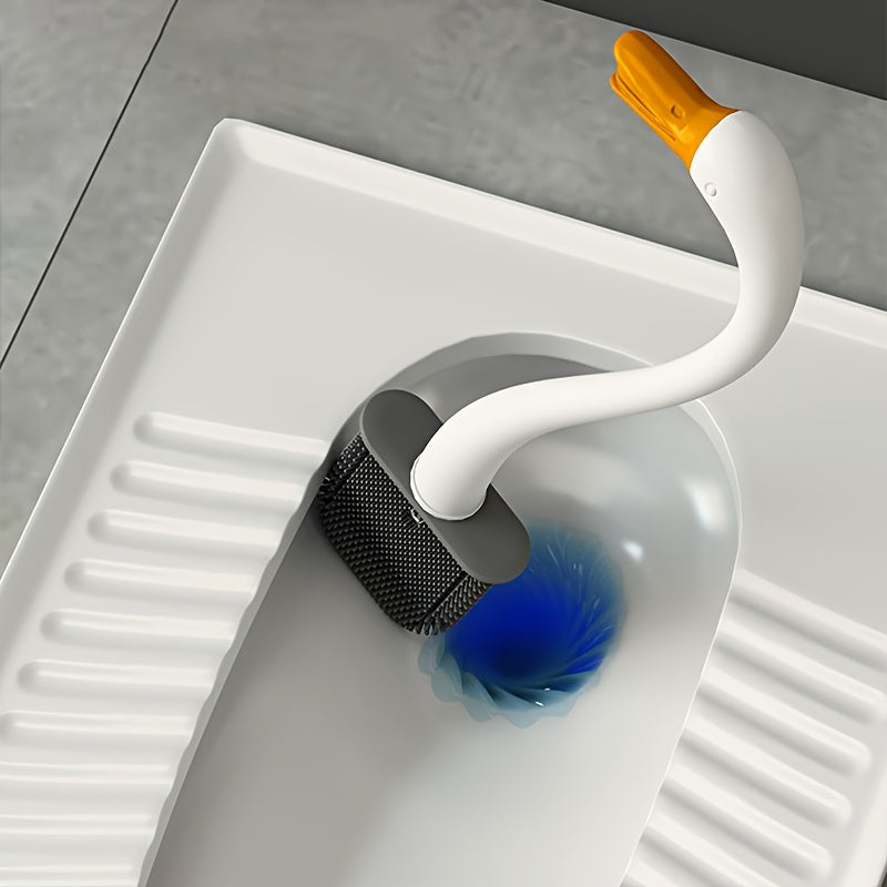 Swan-Shaped Toilet Brush Set with Holder, Plastic Bathroom Cleaning Tool Kit featuring a Creative Design. This Home No-Dead-Corner Bowl Scrubber is Durable, Non-Electric, and Reusable with a Medium Firmness - Includes Multiple Components for Complete