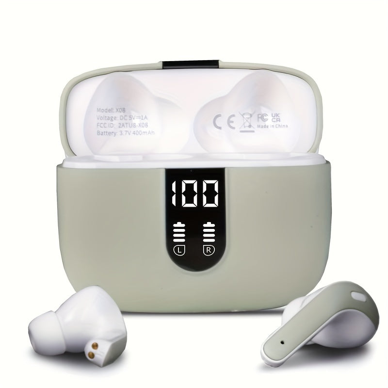 Adult-friendly LIFEBEE Wireless Earbuds with 60H playback, LED display, noise cancelling, touch control, condenser mic, and fast charging. Compatible with cellphones.