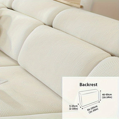 Jacquard sofa slipcover with universal fit and elastic design for furniture protection and home decor in any room.