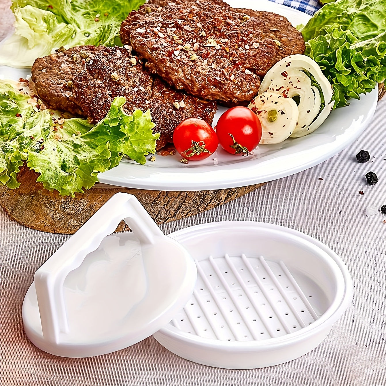 Kitchen tool with manual operation for shaping meat into burgers, meat cakes, and more - 1pc Burger Press Multifunctional Meat Press Plastic Hamburger Press Meat Cake Mold