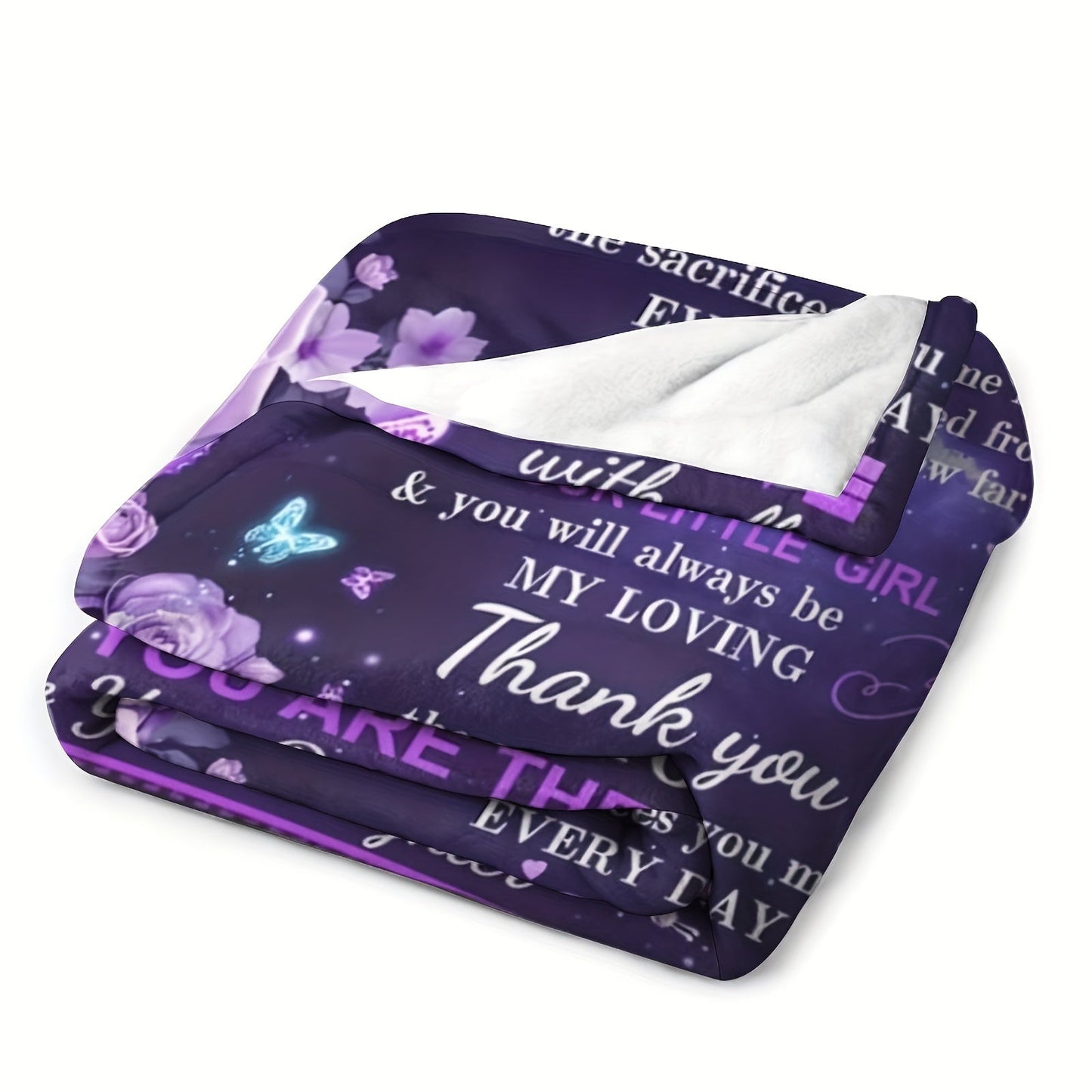 Beautiful Purple Flowers and Butterfly Print Blanket - A Special Gift for Mom from Daughter! Warm and Soft Throw Blanket to Show Your Love and Appreciation. Perfect for Mother's Day, Birthday, or Women's Day!