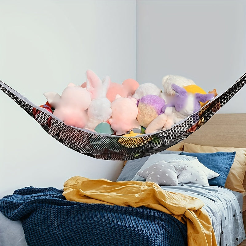 Stuffed Animal Net: A stylish and functional way to organize your stuffed animals. Perfect for hanging in a corner of your wall, this mesh net doubles as a home decoration piece. Great for keeping your bedroom or living room clutter-free. Makes for a