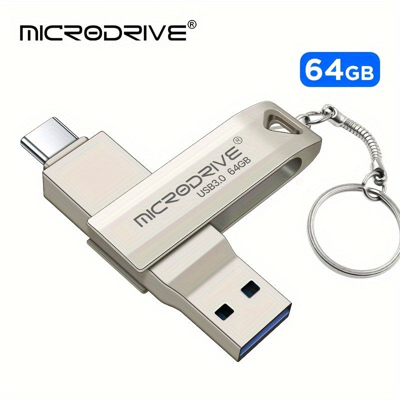 Microdrive High Speed 2in 1 OTG Type-C USB3.0 Flash Drive available in 64GB and 128GB with Type-C USB3.0 for Key Ring.