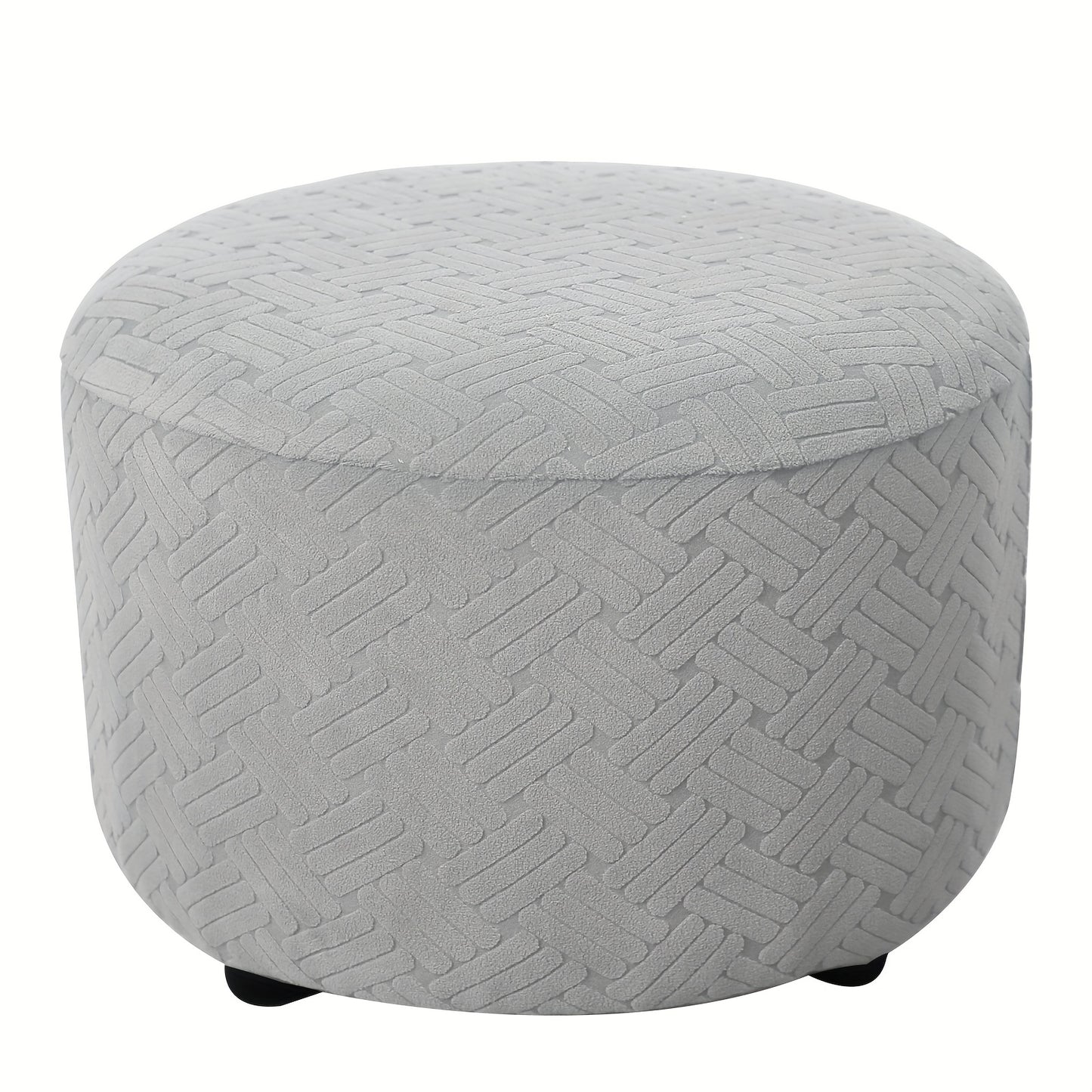 Round Jacquard footrest cover with high elasticity, suitable for foyer, living room, and bedroom. Anti-stain, anti-dust, and resistant to cat scratch and dog claw. Made of 200g plaid fabric, suitable for all seasons.