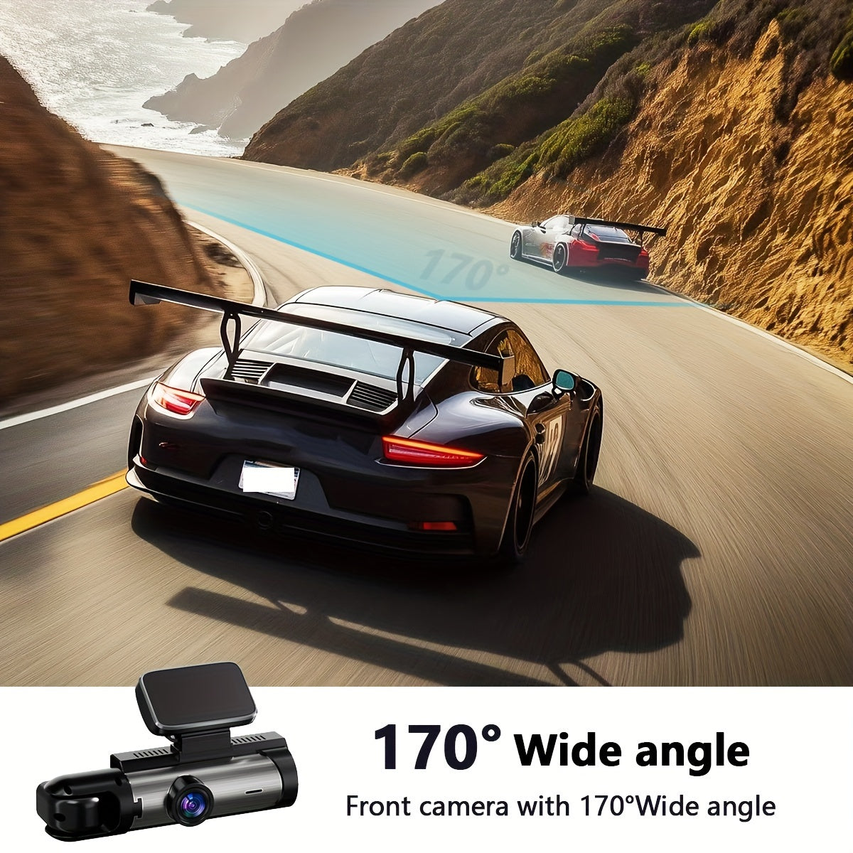 3-channel dash cam for cars with 1080P front camera, 720P inside camera, and 720P rear camera. Includes 1080P car DVR black box, 24H parking mode, free 32GB SD card.