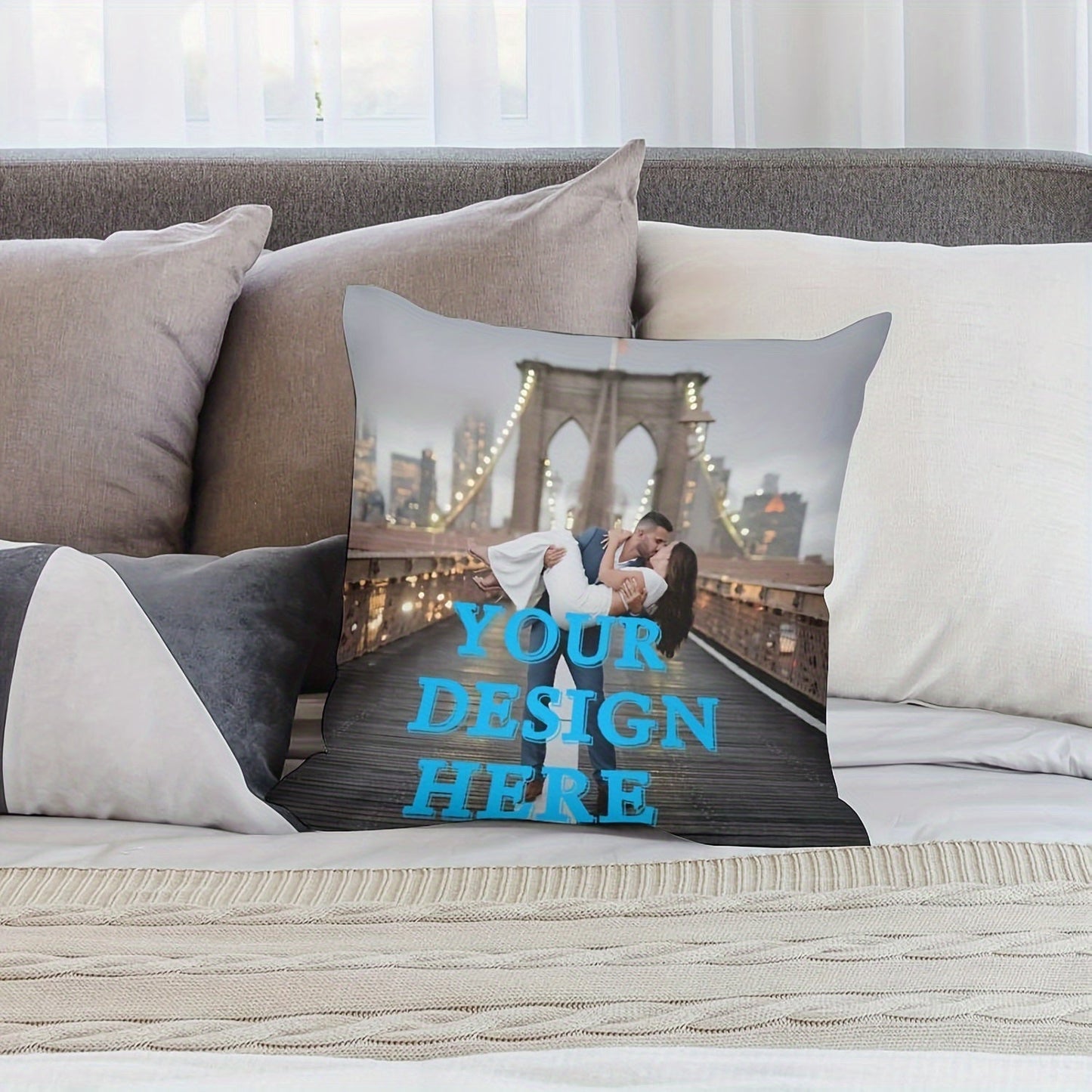 Get personalized throw pillow covers with your own photo or text design on soft polyester knit fabric. These single-sided print cushion covers are perfect for adding a touch of love or your furry friend to your home decor.