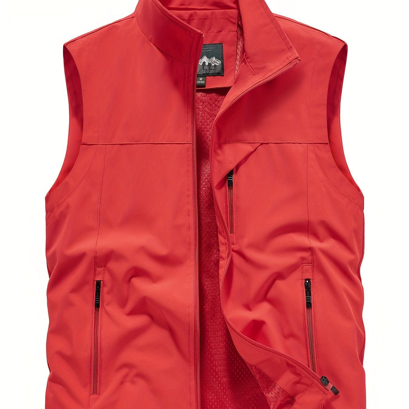 Men's sleeveless jacket with zipper pockets, stand collar vest for outdoor activities in spring, summer, and fall.