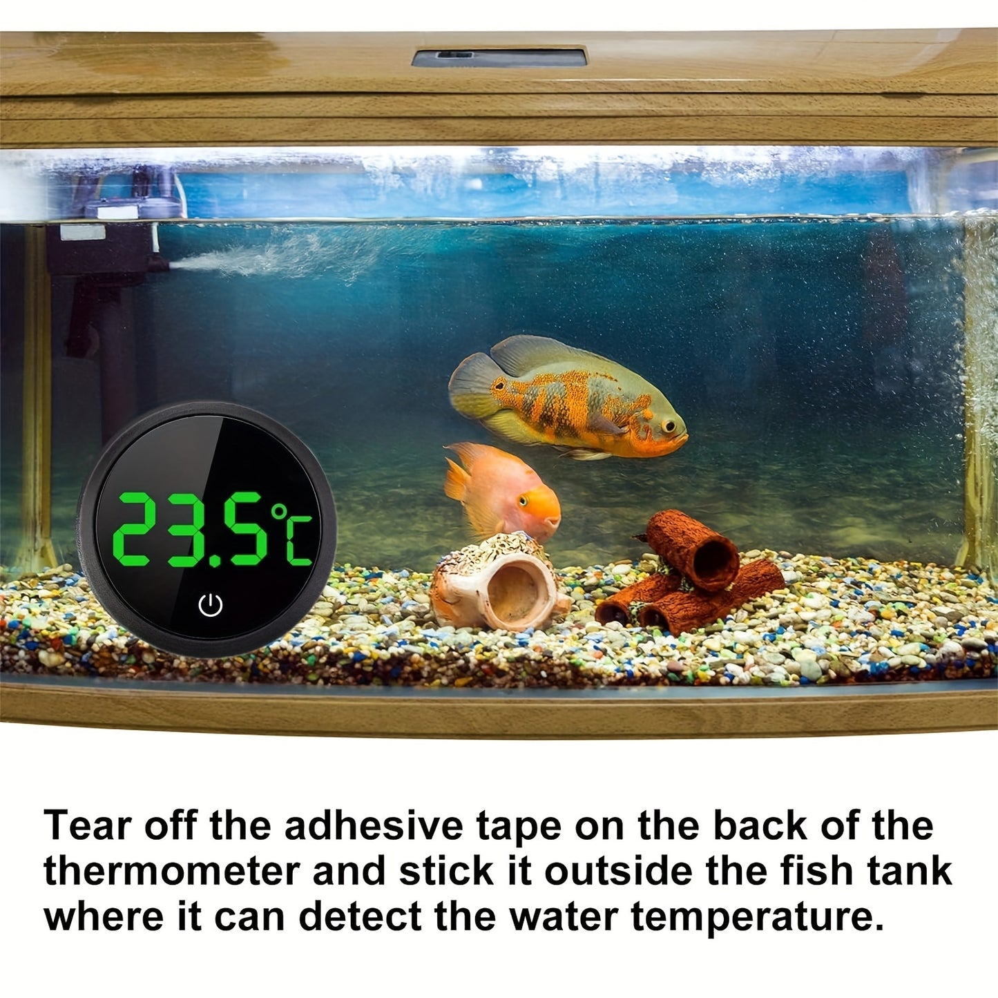 Mini Round LCD Digital Thermometer for monitoring aquarium tank temperature; accurate sensor for fish tank environment.