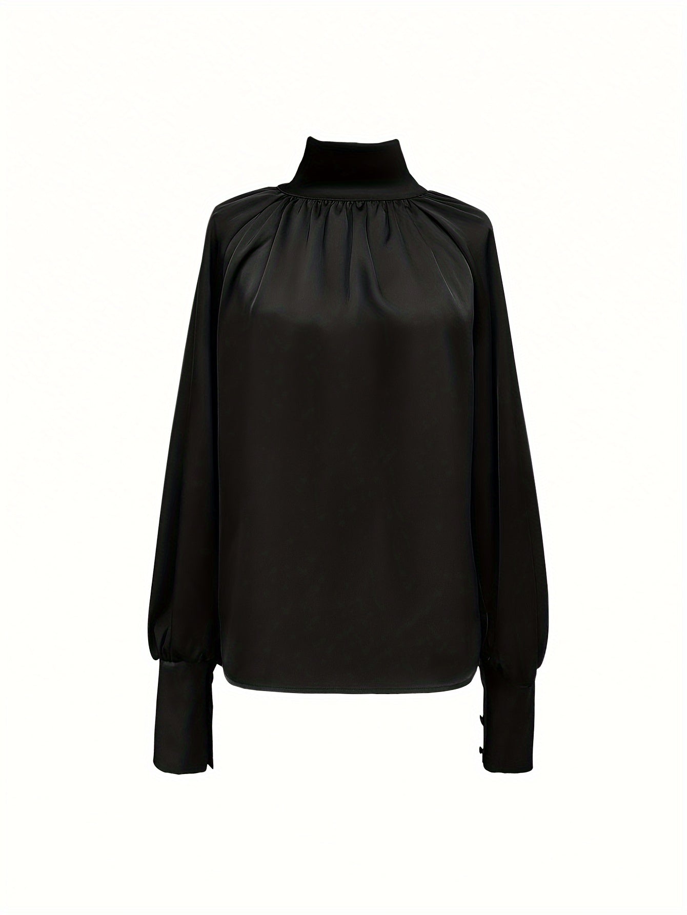 Solid color high neck blouse with tie back, perfect for a classy and chic look.